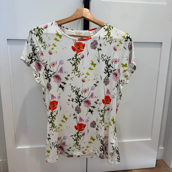 Ted Baker Floral Print Short Sleeve Tee Top Size 3 - Picture 1 of 9